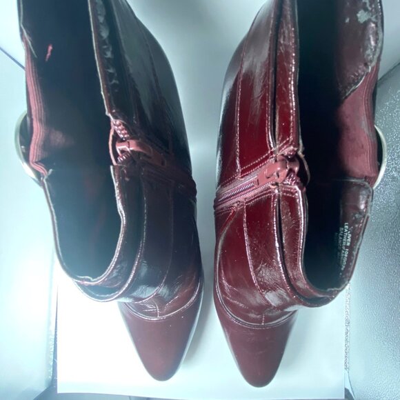 Burgundy Leather Ankle Boots With Silver Buckle & Pointed Toe - Picture 3 of 10
